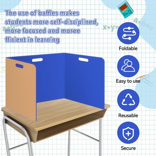 12 Pcs Privacy Folders for Students Blue Desk Dividers Classroom Test Dividers Privacy Boards for Student Desks Privacy Panel Partitions Trifold Desk Dividers for School
