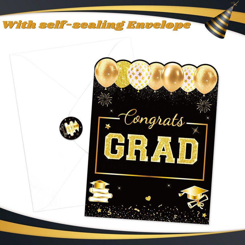 Jumbo Graduation Card Guest Book with Envelope, Class of 2026 Big Folded Congrats Grad Signature Card for Graduation Party Decorations, Large Greeting Card for High School College Graduates Black Gold