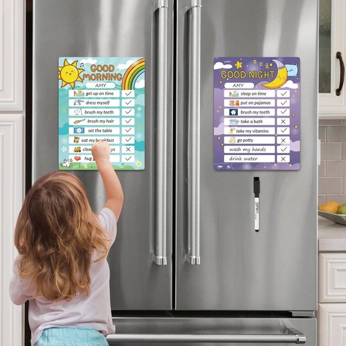 Magnetic Bedtime Routine Chart for Kids | Toddler Daily Schedule & Dry Erase Checklist