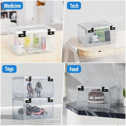 Lock Box with Locker,Lockbox for Office,School,Home Personal Items Safe,Medicine Lockable Cabinet,Food Snacks Container,Files Documents Organizer,Kids Proof Prize Box (Clear)