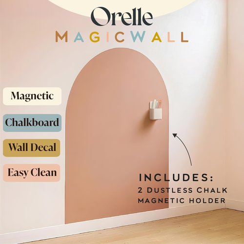 Orelle MagicWall | Magnetic Wall Decal Arch | Peel and Stick Magnetic Chalkboard for Wall | Kids Wall Decals | Playroom Essentials | Includes Chalk & Holder | Large | 31 x 39 | Mocha