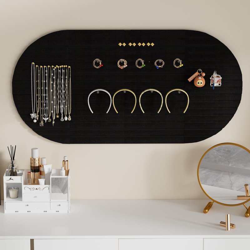 Felt Bulletin Board, 47" x 24" Cork Board Alternative, Decorative Felt Pin Board with 30 Push Pins, Vision Board for Office Home Bedroom Wall Decor, Photo Display (Black, Oval - 47 x 24 Inches)