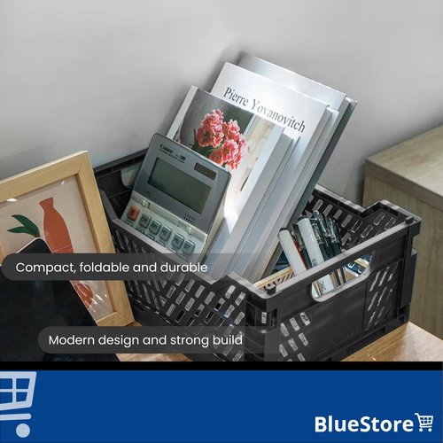 6-Pack Foldable Plastic Storage Crates for Organizing with Handles, Stackable Collapsible Bins for Desk, Office and Shelf Organization, Small Basket for Home, Kitchen, and Classroom (White-Grey-Black)