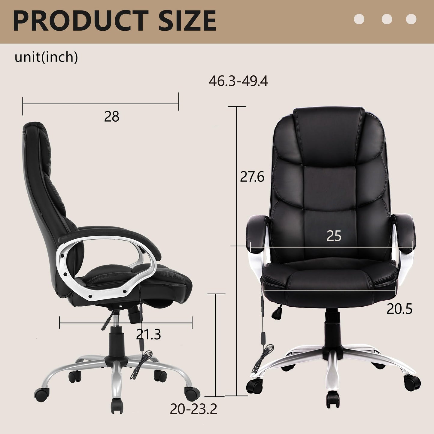 FDW Office Chair Computer High Back Adjustable Ergonomic Desk Chair Executive PU Leather Swivel Task Chair with Armrests Lumbar Support (Dark Black)