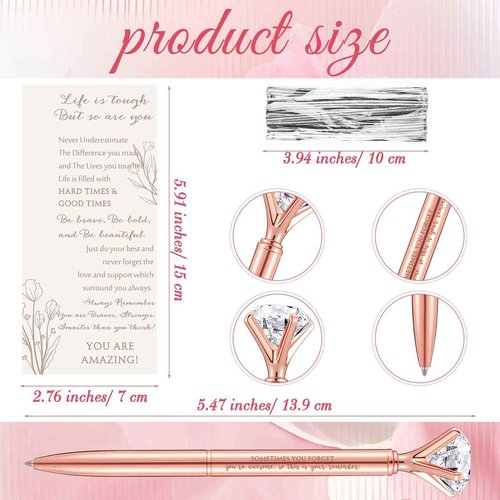 Supervitae 40 Sets Boss Day Gifts Bulk Pink Ballpoint Pens with Inspirational Cards and Ties Employee Appreciation Gifts for Women Boss Coworker Staff Thanksgiving Party Favors (Diamond)