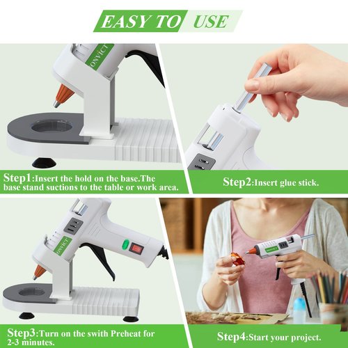 Hot Glue Gun Kit, MONVICT 40W Mini Glue Gun with Fine Tip & 30 Glue Sticks, Suction Cups Stand & Anti Stick Silicone Mat, On/Off Switch Design for DIY, Crafts, Home School Project…