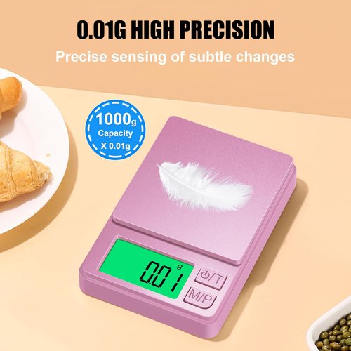 Diyife Digital Pocket Gram Scale - 0.01g Accuracy Mini Jewelry Scale with Protective Cover | Pink 1000g Capacity