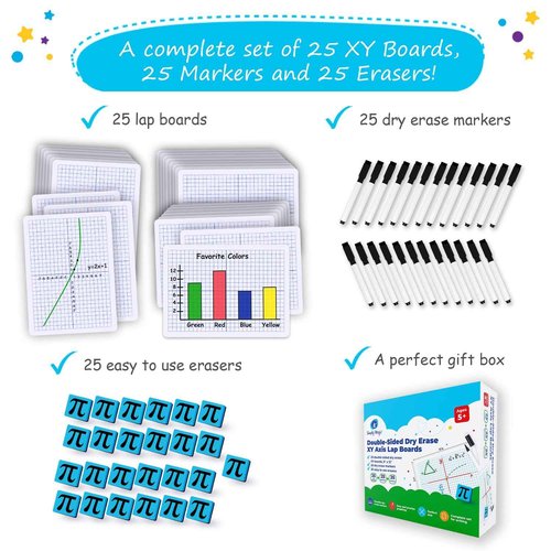 25 Pack Double-Sided Dry Erase Graph Lap Boards - 12''x9'', Class Set of Individual Classroom Whiteboards for Students, XY Axis Graphing Lap Board, Math Teacher Supplies for Classroom - Simply Magic