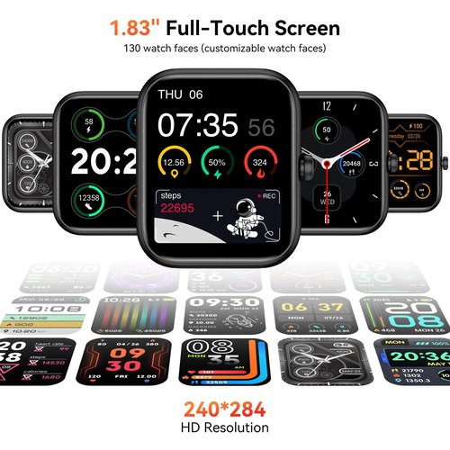 SENBONO Smart Watch with Alexa Built-in, 1.83" HD Touchscreen, Digital Bluetooth Calling, IP68 Waterproof Fitness Tracker, 120+ Sports Modes, 24/7 Heart Rate/Sleep Monitor for iPhone Android (Black)