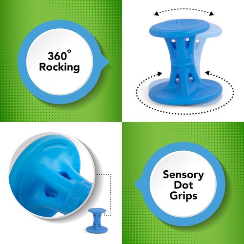Simplay3 14" Play Around Wiggle Chairs - 2-Pack Kids Wobble Stools for Ages 5-8 | Blue, Made in USA