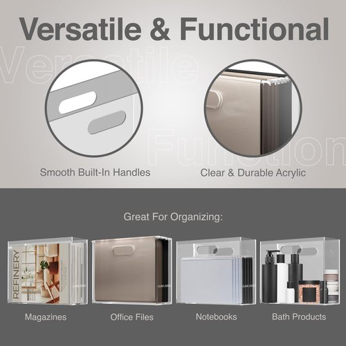 CLASSIC ACRYLIC File Organizer for Desk - This Acrylic Storage Box is great for Office Organization - Its Modern Acrylic Magazine Holder makes a Great Gift for Home/Work Space
