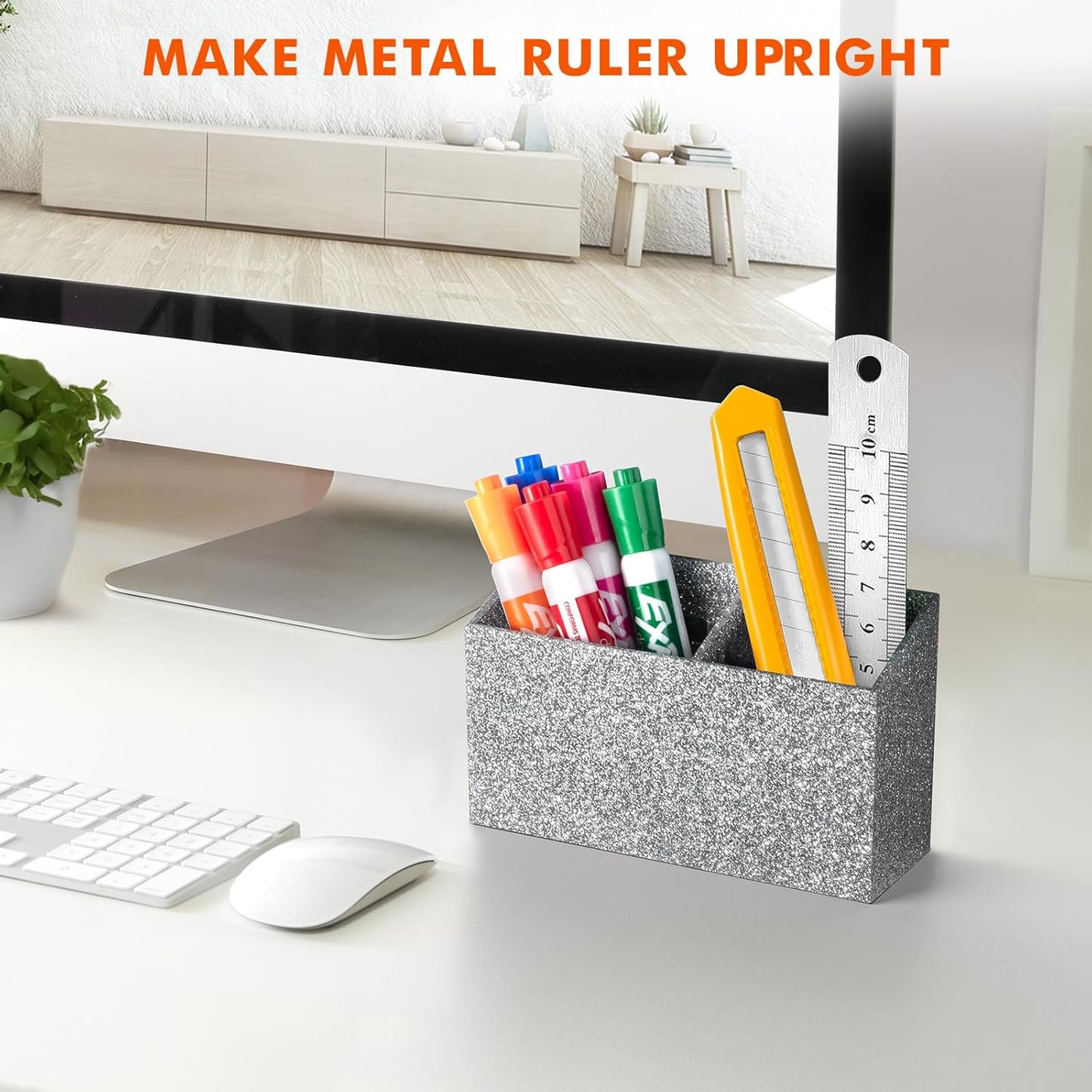 BEYGORM Magnetic Dry Erase Marker Holder - Non-Slip Acrylic Pen Organizer for Whiteboard & Fridge | Silver