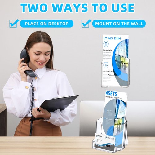 Feifeiya 4 Packs 4 Inch Acrylic Brochure and Business Card Holder, Wall Mount Pamphlet Display Stand Flyer Brochure Display Rack for Business Magazine Pamphlet Booklets Menu Journals Book