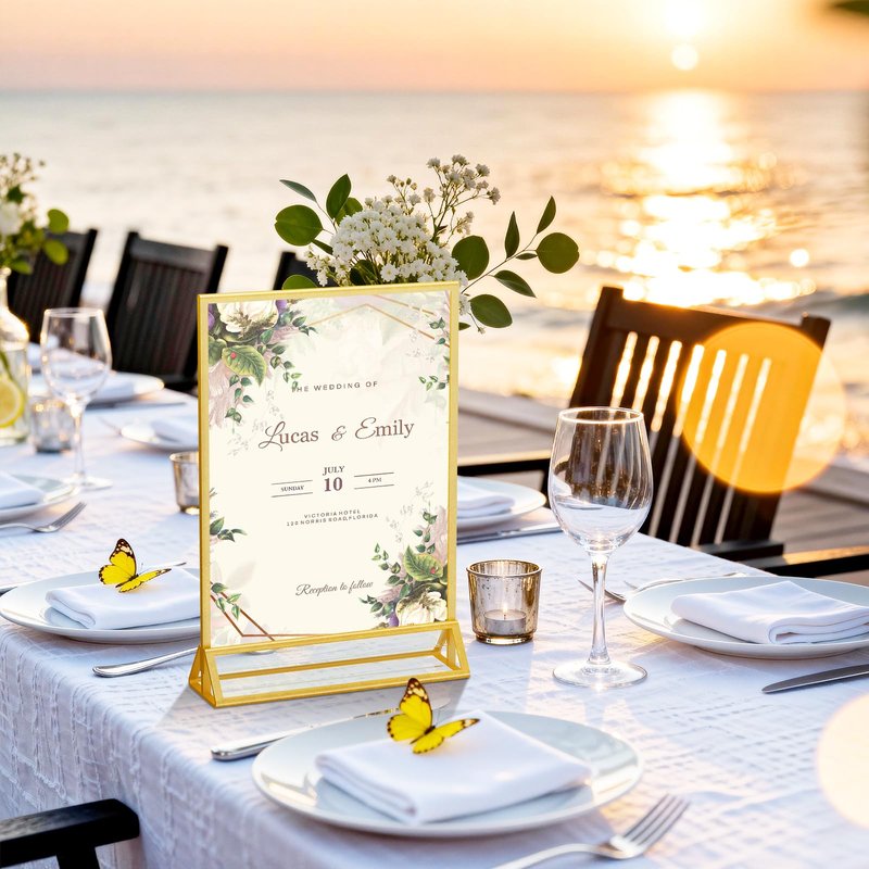 PPH-Sisy Acrylic Sign Holder 8.5X11 Double-Sided Gold Picture Frames Clear Sign Holder for Flyer Holder Menu Holder Wedding Table Number Holder Photo Frame -6 Pack
