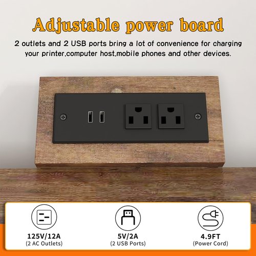 METYERRY Large Printer Stand with Power Outlet, with Height Adjustable Storage Shelf, 3 Tier Rolling Printer Cart with Industrial Wheels, 23.6 x 23.6 Inches Printer Table for Home Office, Rustic Brown