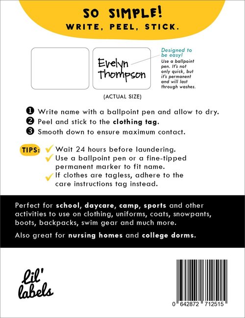 Daycare Value Pack - Waterproof All-Purpose Clothing Labels (White) for Easy Organization