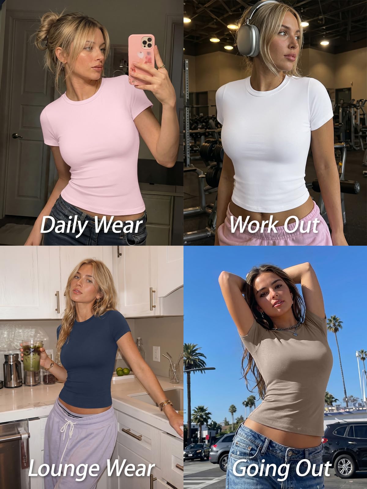 Trendy Queen Womens Short Sleeve T Shirts - Buttery Soft Summer Crop Tops Slim Fit Y2k Basic Tees for Workout White M