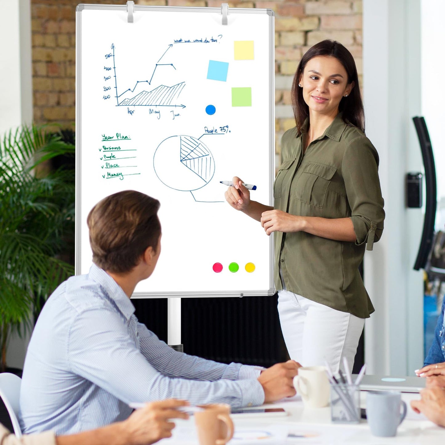 Magnetic Mobile Whiteboard, 36"x24", Height Adjustable Flip Chart Easel