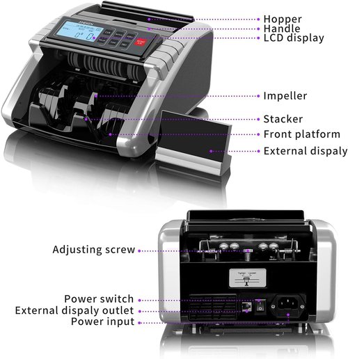 Aneken Money Counter Machine with Value Count, Dollar, Euro UV/MG/IR/DD/DBL/HLF/CHN Counterfeit Bill Detectors,Add and Batch Modes, Cash Counter with LCD Display