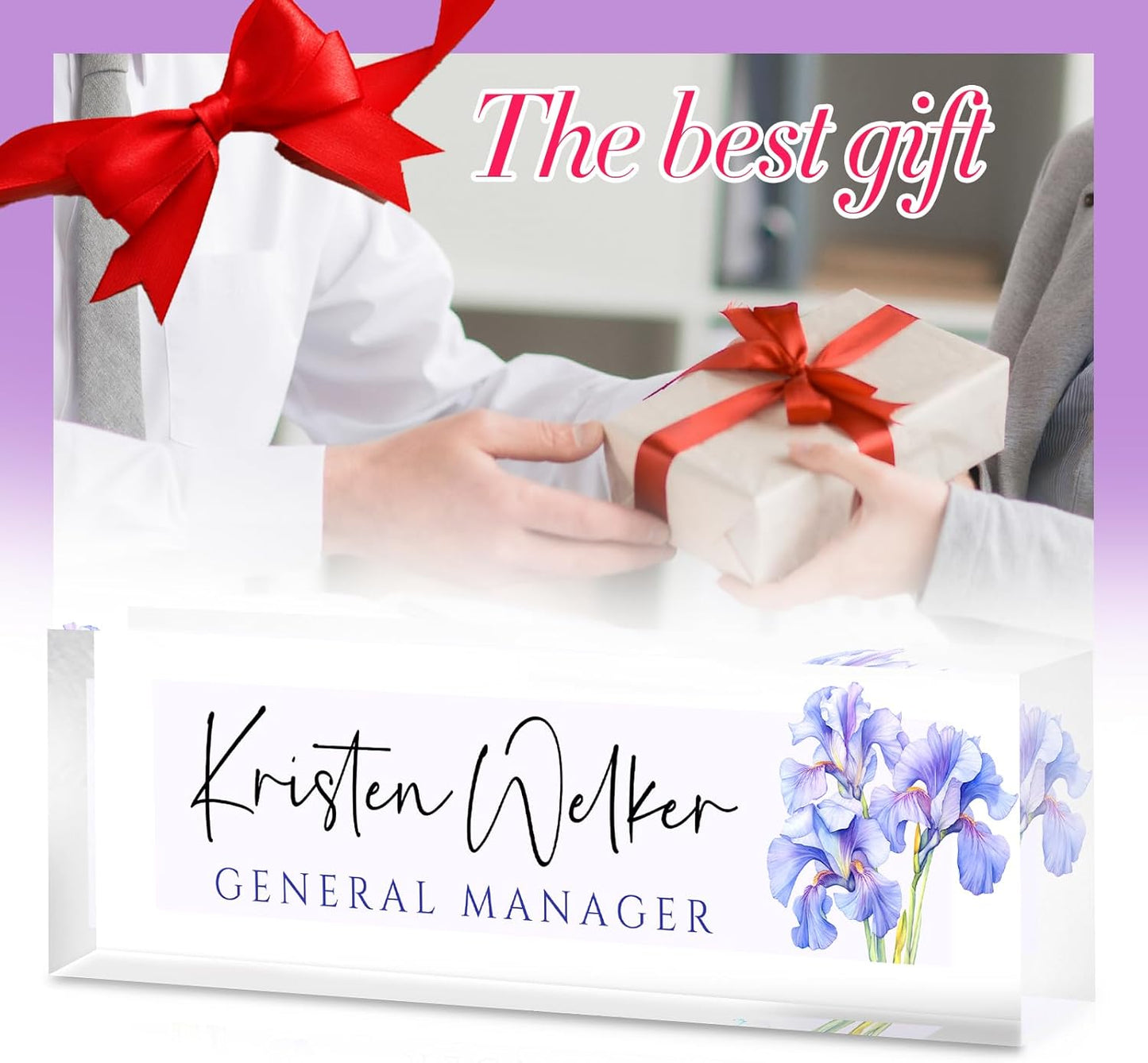 Skiennix Personalized Desk Name Plate - Custom Office Decor Gift for Teachers & Coworkers | Purple Orchids