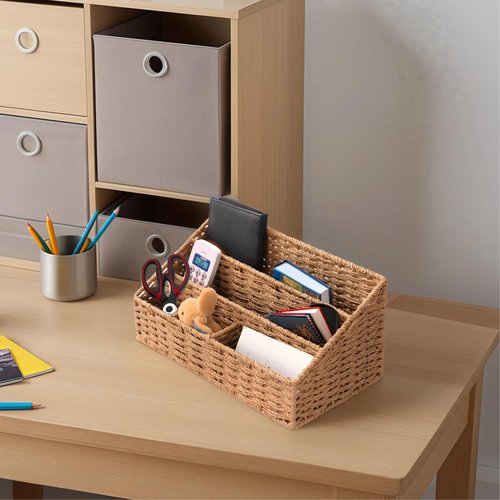 Desktop Woven Mail Organizer, Farmhouse Desk Organizer, Natural Paper Rope, 4 Compartments, Home Sundry Office Supply Organizer