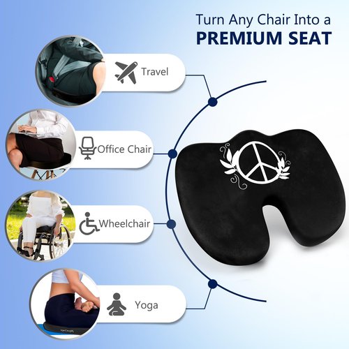 Memory Foam Seat Cushion for Enhanced Comfort,Car Seat Cushion - Pillow Cushion with Cooling Gel, Extra Velvet Cover, and Peace Embroidery