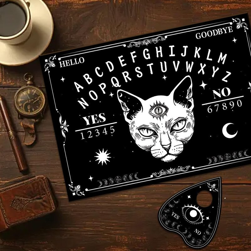 WEBEEDY Cat Spirit Board with Planchette, Third Eye Cat Wood Divination Board Sun and Moon Pendulum Boards Metaphysical Message Talking Boards Decision Maker Pendulum Gift for Christmas Halloween