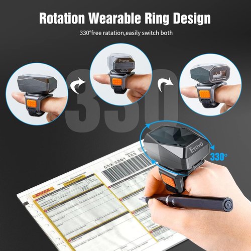 Eyoyo 2D Bluetooth Ring Barcode Scanner - Wearable Wireless Finger Scanner for iPhone & Android