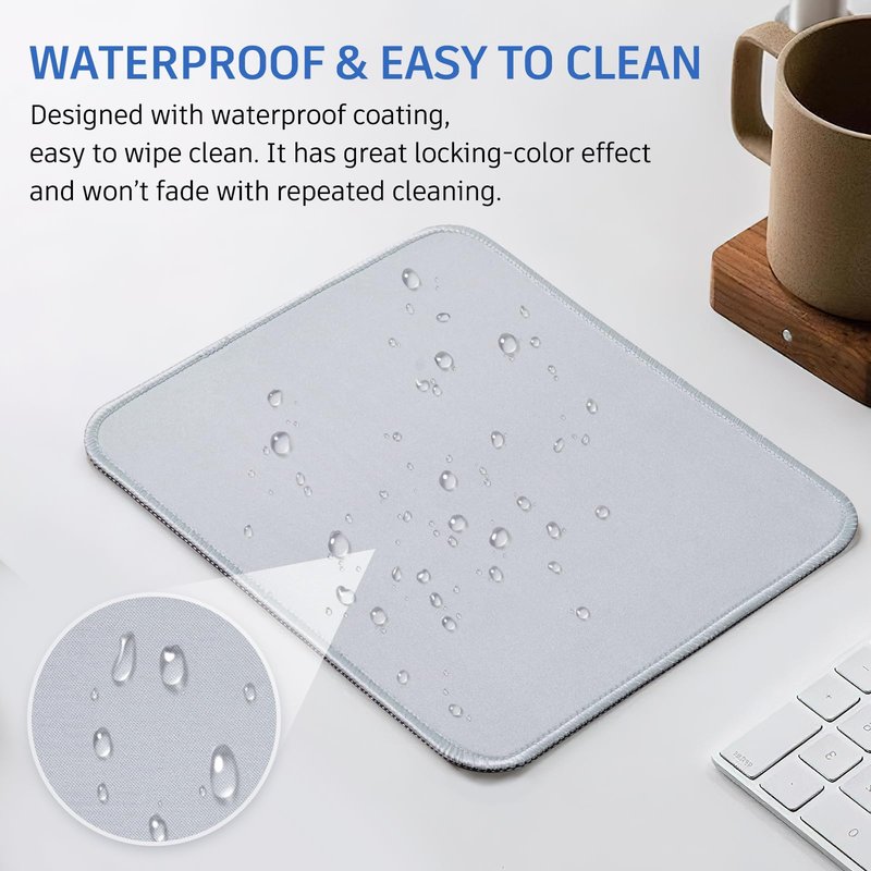 Gray Splash-Proof Textured 10.2 x 8.2Inch Mouse Pad - Stitched Edge Non-Slip Waterproof Rubber
