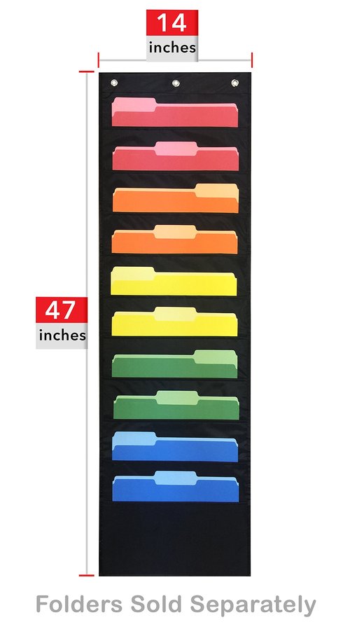 Pack of 2 - Ten Pocket Compact Storage Pocket Chart, Hanging Wall File Organizer by Essex Wares - Organize Your Assignments, Files, Scrapbook Papers & More (Black) (10 Pocket)