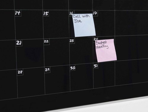 Audio-Visual Direct Magnetic Black Calendar Glass Dry-Erase Board Set - 3' x 2' - for Wall - Monthly Planner