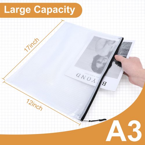 YOPCDJ 18pcs Mesh Zipper Pouch Puzzle Storage Bags A3 17x12 Inches Large File Bags Black Reusable Zipper Pouches for Organizing, Classroom Board Game Organization