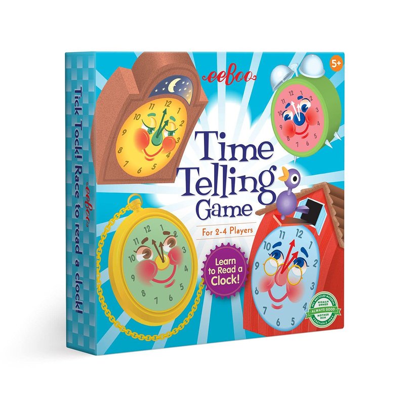 eeBoo: Time Telling Game, Learn to Read a Clock, 50 Game Cards with 4 Clocks and Score Pad, for 2-4 Players, Ages 5 and up