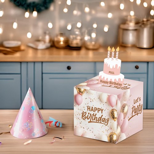 Simple Pink Birthday Money Box for Cash Pull, Happy Birthday Boxes Gifts for Money Pull Out Card, 50Pcs Transparent Bags