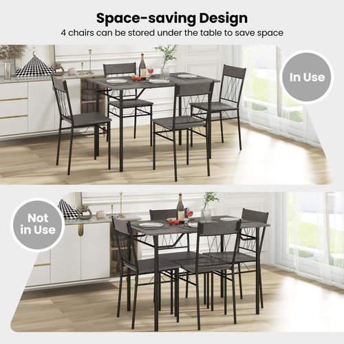 Giantex 5-Piece Breakfast Nook Set, 4 Dining Chairs, Metal Frame, Space-Saving Dinette Table Set for 4, Small Place, Kitchen Table Chairs Set of 4 (Grey)