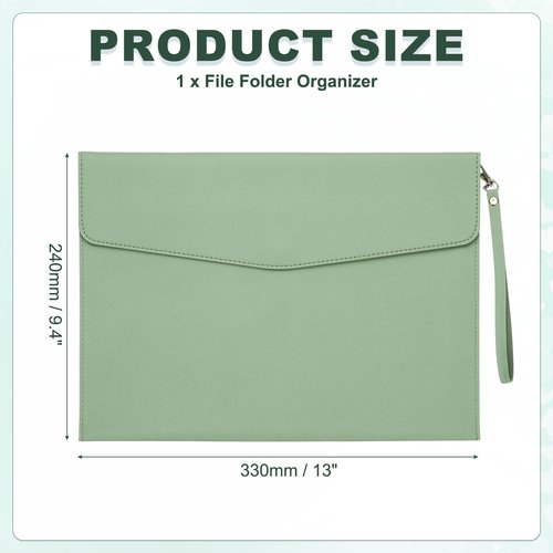 PATIKIL PU Leather A4 File Folder, Document Holder Filing Organizer Portfolio Envelope Folder Case with Snap Closure for Letter Receipt Style 3, Green