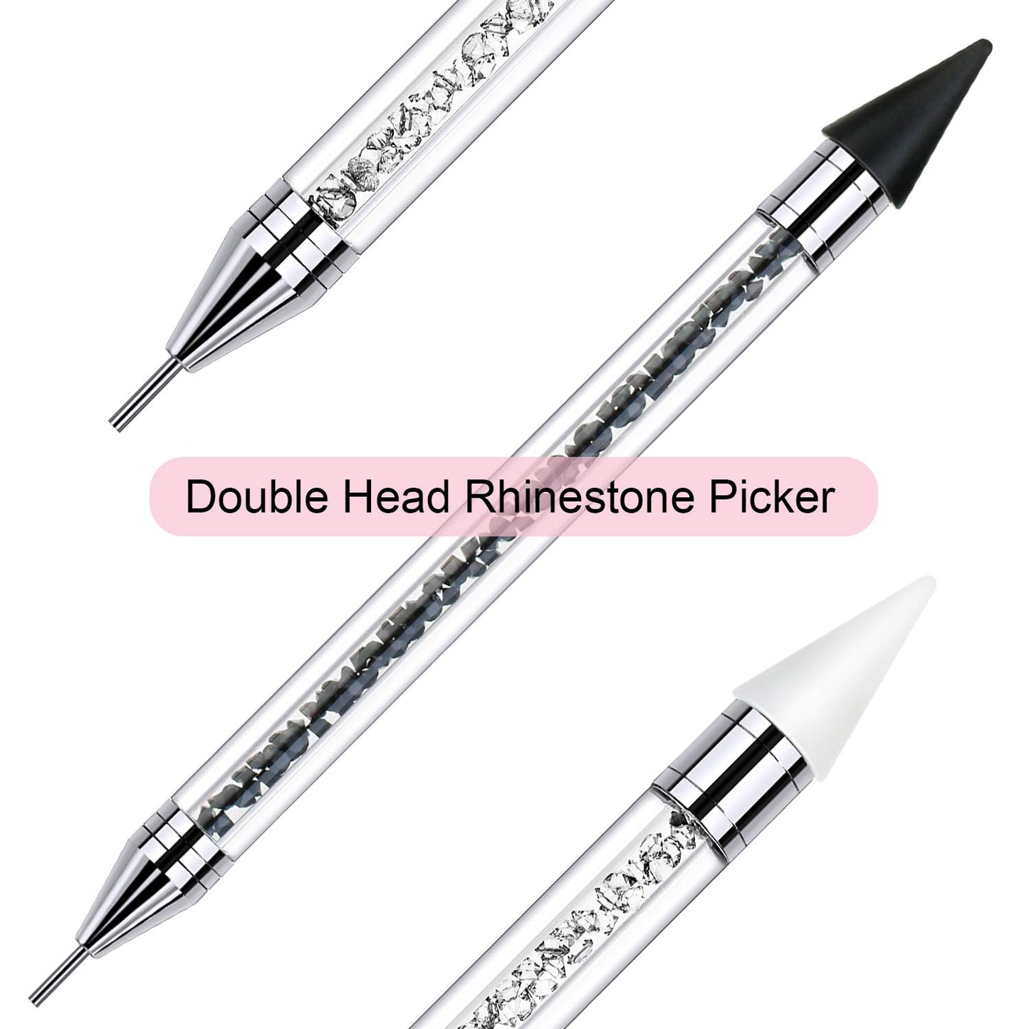 Skiennix Rhinestone Picker Dotting Pen - Dual-Ended Wax Pencil for Nail Art & DIY Decoration | Black & White