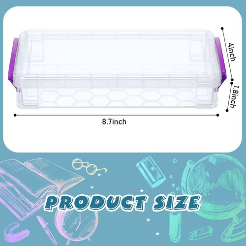 Zonon Large Capacity Pencil Box Stackable Clear Plastic Storage Organizer Painting Brush Storage Box Translucent Watercolor Pen Case with Snap Button Lid(Purple, 12 Pcs)