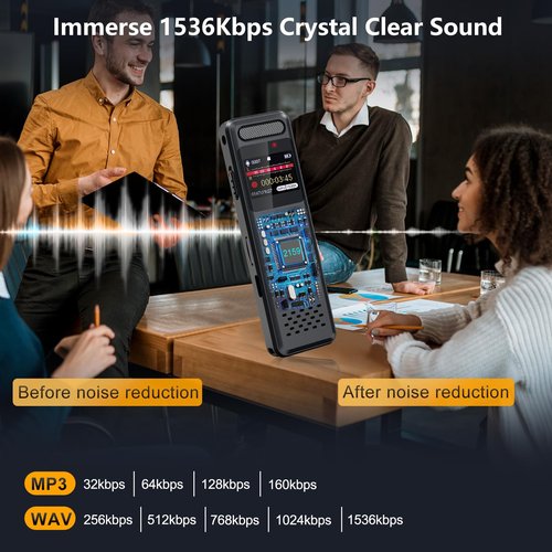 160GB Digital Voice Recorder with Playback, 1100mAh Mini Audio Recording Device for Lecture Interviews, 1536Kbps Voice Activated Recorder with Noise Reduction, Password, External Microphone