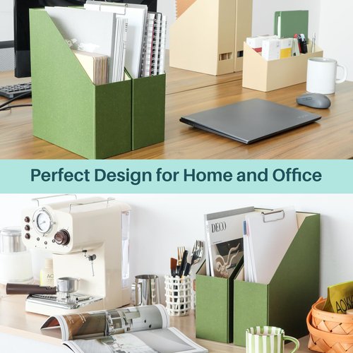 LifeSto Magazine Holder - File Holder and Desk Organizer, Paperboard Book Organizer and Storage Box for Documents, Magazine Holder Rack for Classroom, Home, and Office (Leaf Green, 2-Pack)