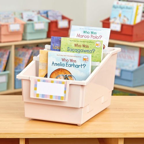 Really Good Stuff Chapter Book Library Bins with Dividers, 8.75" x 13.5" x 7.75" - 4 Pack, Black - Plastic Shelf Bin Organizer for Classroom Library, Book Organization, Documents, Files, Magazines