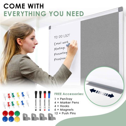 S SWANCROWN 2 in 1 Combo Board Magnetic Whiteboard & Felt Board,Dry Erase Board Bulletin Board Vision Board for Wall,Home,School,Office,24x18inches