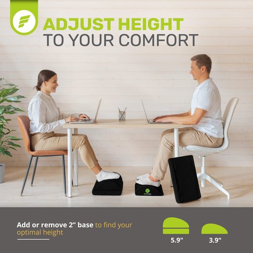 ErgoFoam Adjustable Foot Rest (Teardrop, Velvet, Black) and Lumbar Support Pillow Bundle