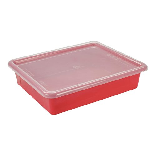 Storex Letter Size Flat Storage Tray – Organizer Bin with Non-Snap Lid for Classroom, Office and Home, Red, 5-Pack (62537A05C)