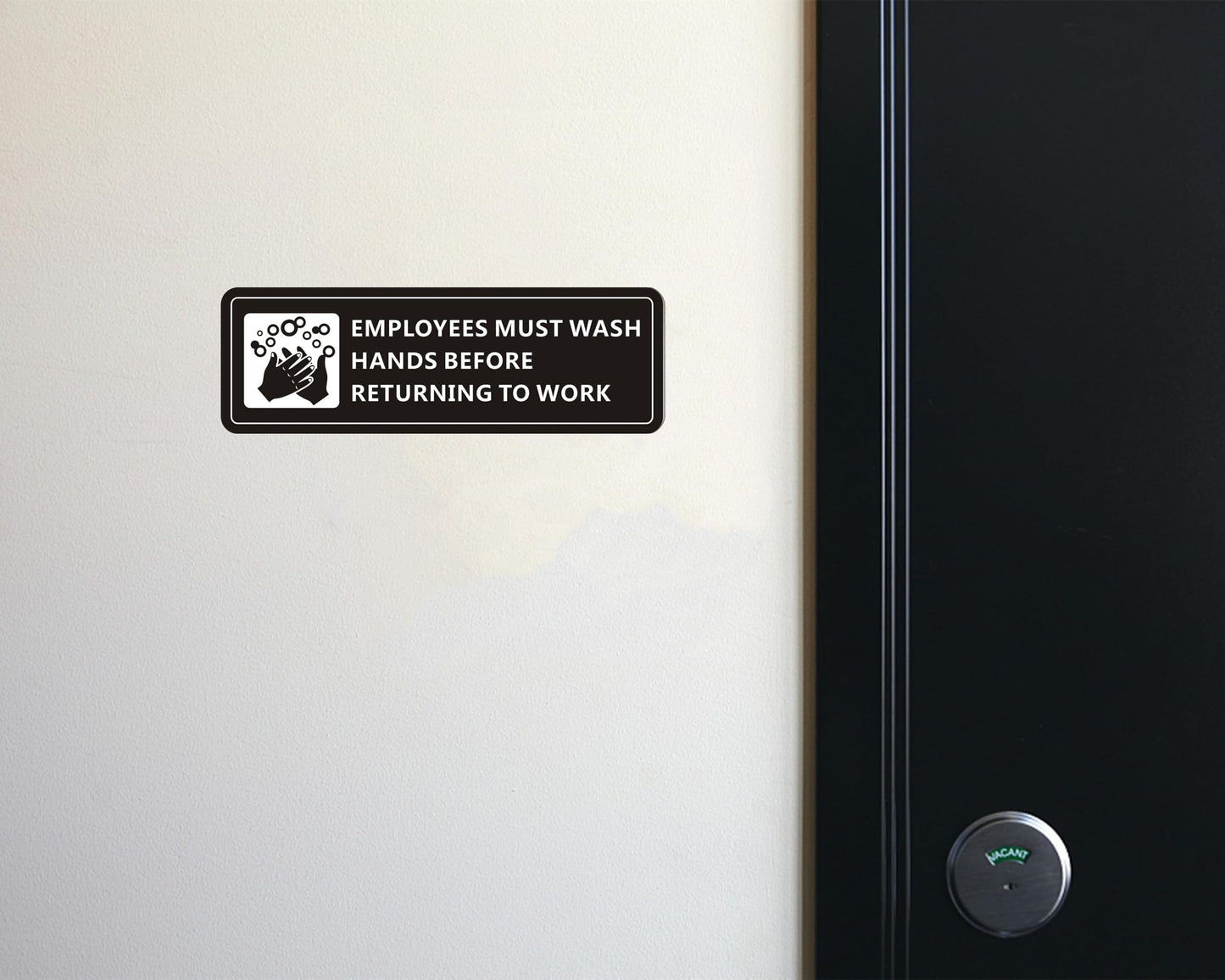 (4 Pack) Employees Must Wash Hands Sign, Self-Adhesive Metal Signage for Bathroom Office, Waterproof Aluminum Signs for Indoor Outdoor (9x3, Black)