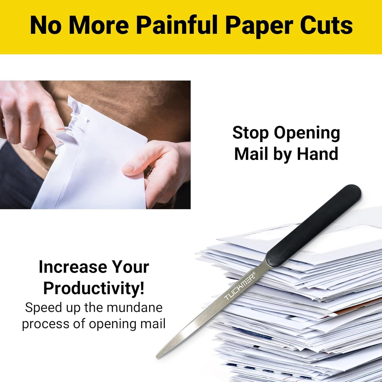 1 Lightweight Stainless Steel Letter Opener, 7.5 Inches Long and One-Piece Construction, Perfect Envelope, Mail and Letter Opener Envelope Slitter for The Home and Office.