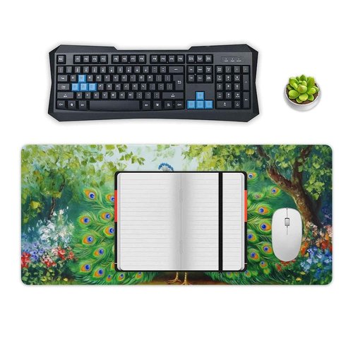PailailaiNest Desk Pad Mat Large Mousepad Peacock Animal Bird Elegant Green Nature Flower Painting Large Mouse Pad for Desk Pad Mat for Keyboard and Mouse Pad Office Supplies for Desk 40x90cm
