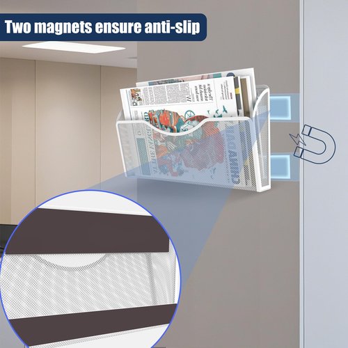 LQPAFZ 4PCS Magnetic File Holder - No Drilling Magazine Paper Document Holder, Hanging File Organizer for Refrigerators, Whiteboards & File Cabinets