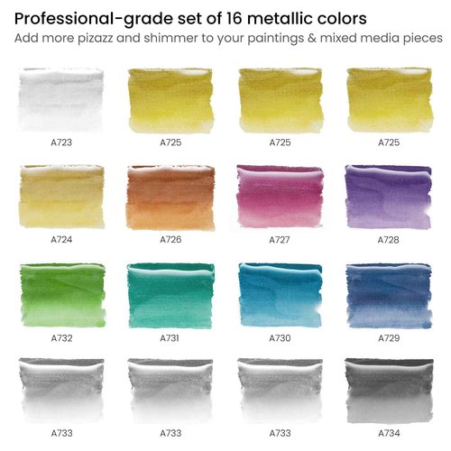 ARTEZA Metallic Markers, 16 Real Brush Pens, Blendable Watercolor Pens with Liquid Ink, Paint Marker Set for Artists