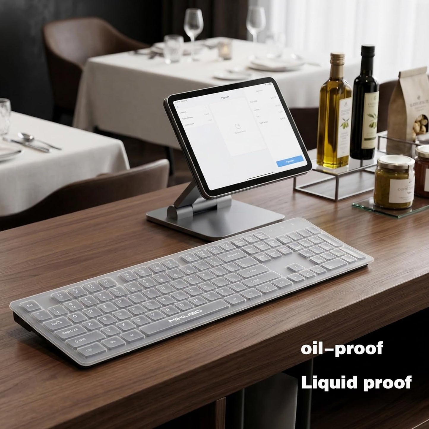 Spill Proof Keyboard - Full Size Wired 104 Keys with Easy Clean Cover & Laser Etched Keycaps | Black